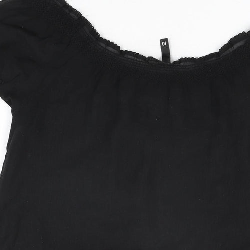 H&M Womens Black Polyester Basic T-Shirt Size 10 Off the Shoulder