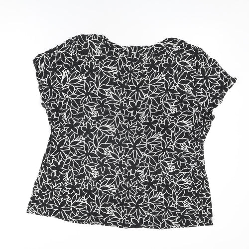 BM Collection Womens Black Floral Viscose Basic T-Shirt Size 24 V-Neck