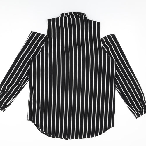 New Look Womens Black Striped Polyester Basic Button-Up Size 10 Collared