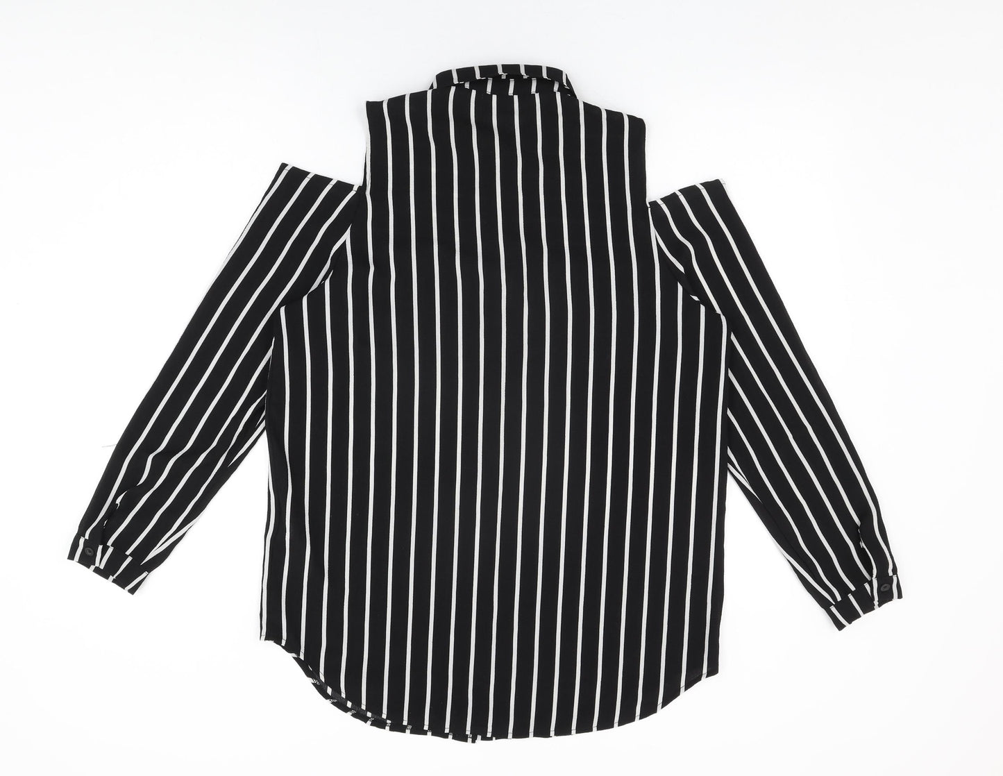 New Look Womens Black Striped Polyester Basic Button-Up Size 10 Collared