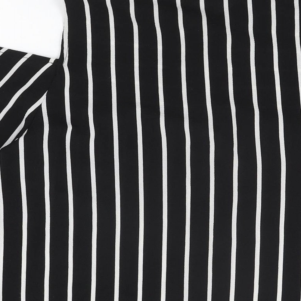 New Look Womens Black Striped Polyester Basic Button-Up Size 10 Collared