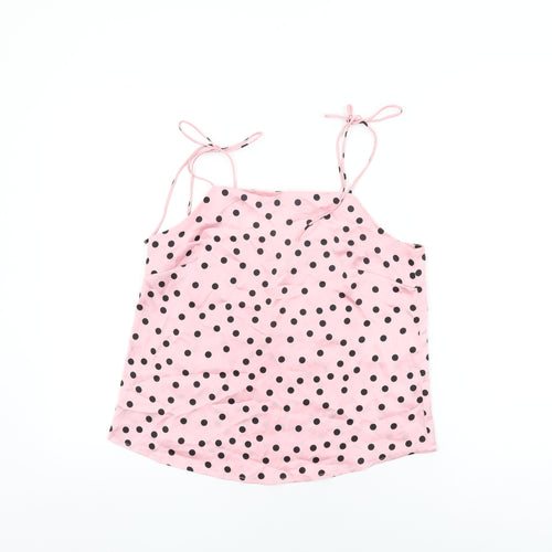 VERO MODA Womens Pink Polka Dot Polyester Camisole T-Shirt Size S Round Neck