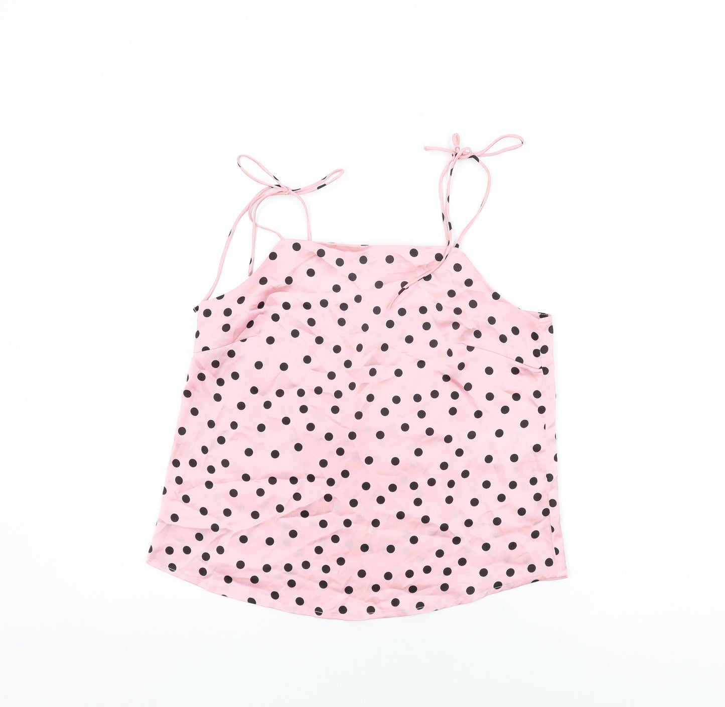 VERO MODA Womens Pink Polka Dot Polyester Camisole T-Shirt Size S Round Neck