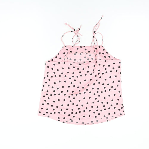 VERO MODA Womens Pink Polka Dot Polyester Camisole T-Shirt Size S Round Neck