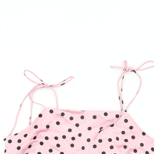 VERO MODA Womens Pink Polka Dot Polyester Camisole T-Shirt Size S Round Neck