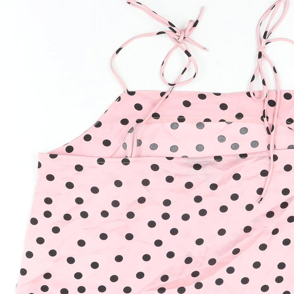 VERO MODA Womens Pink Polka Dot Polyester Camisole T-Shirt Size S Round Neck