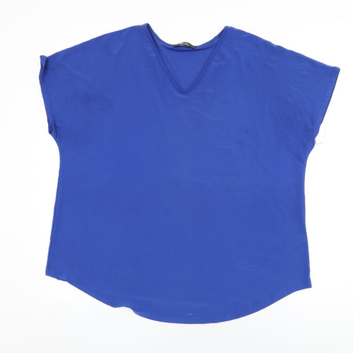 Nicole Collection Womens Blue Polyester Basic T-Shirt Size XL V-Neck