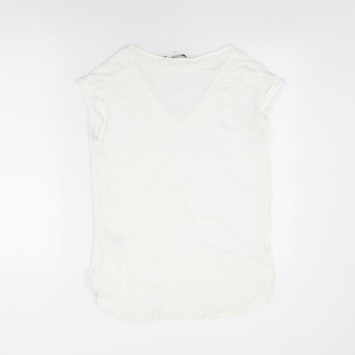 New Look Womens White Polyester Basic T-Shirt Size 10 V-Neck