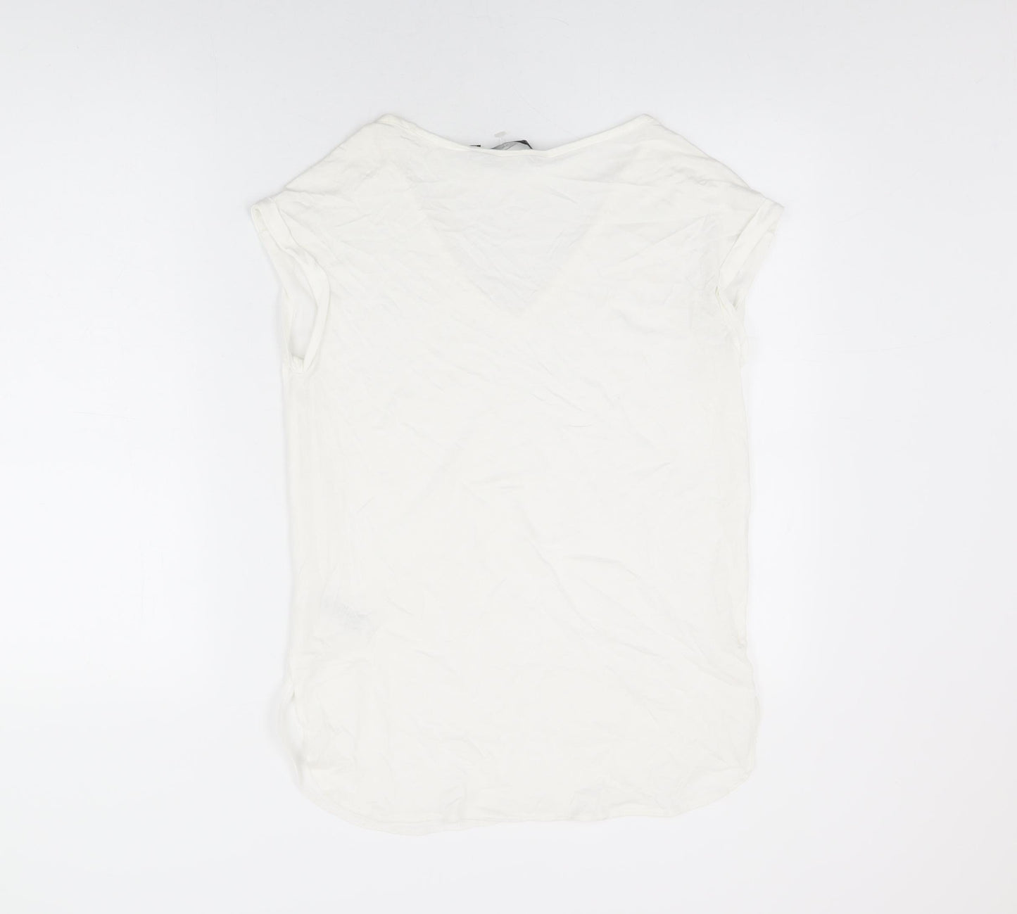 New Look Womens White Polyester Basic T-Shirt Size 10 V-Neck