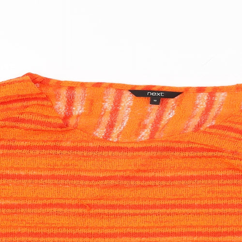 NEXT Womens Orange Striped Polyester Basic T-Shirt Size 10 Round Neck