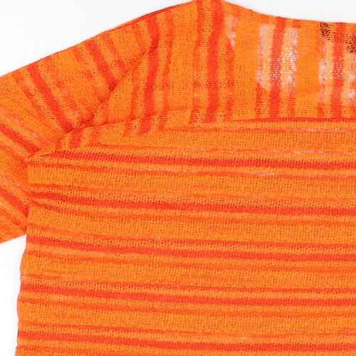 NEXT Womens Orange Striped Polyester Basic T-Shirt Size 10 Round Neck