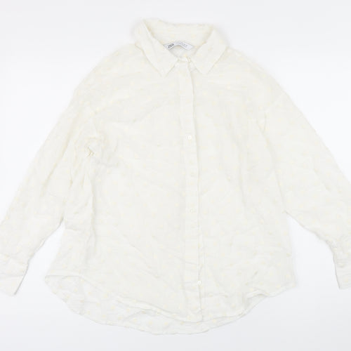 Zara Womens White Cotton Basic Blouse Size 8 Collared