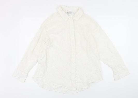 Zara Womens White Cotton Basic Blouse Size 8 Collared