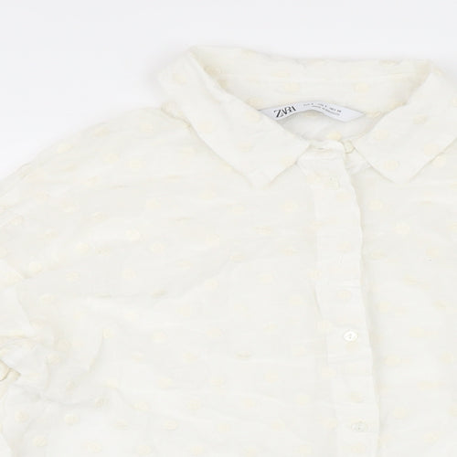 Zara Womens White Cotton Basic Blouse Size 8 Collared