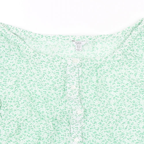 M&Co Womens Green Floral Cotton Blend Tunic Blouse Size 12 Boat Neck