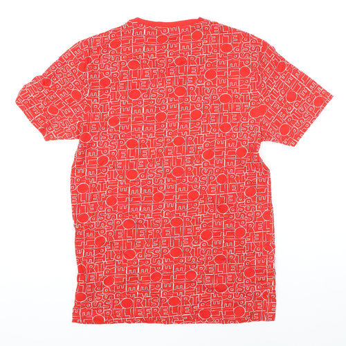 Sports Relief Womens Red Geometric 100% Cotton Basic T-Shirt Size S Round Neck