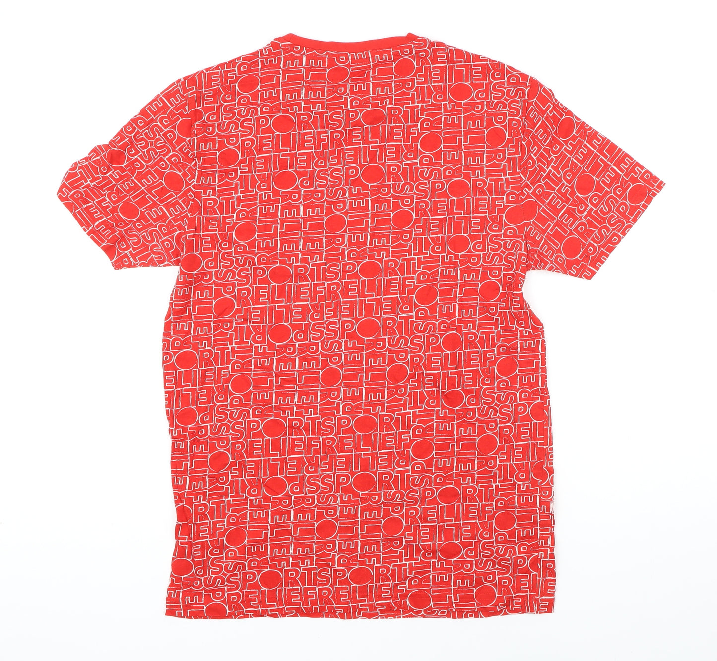 Sports Relief Womens Red Geometric 100% Cotton Basic T-Shirt Size S Round Neck