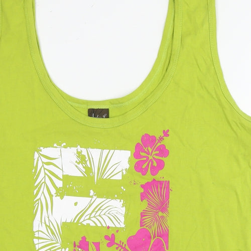 Jackie K Womens Green Cotton Jersey Tank Size 18 Round Neck - Floral Logo