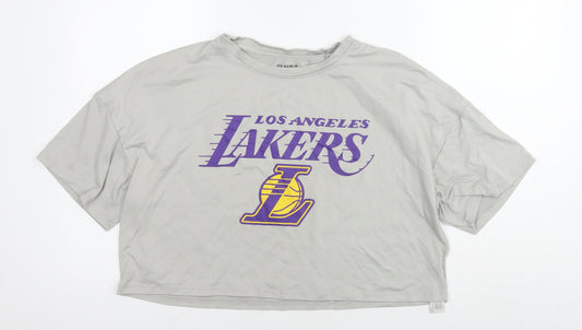 NBA Womens Grey Cotton Cropped T-Shirt Size 10 Round Neck - Lakers Los Angeles Size 10-12