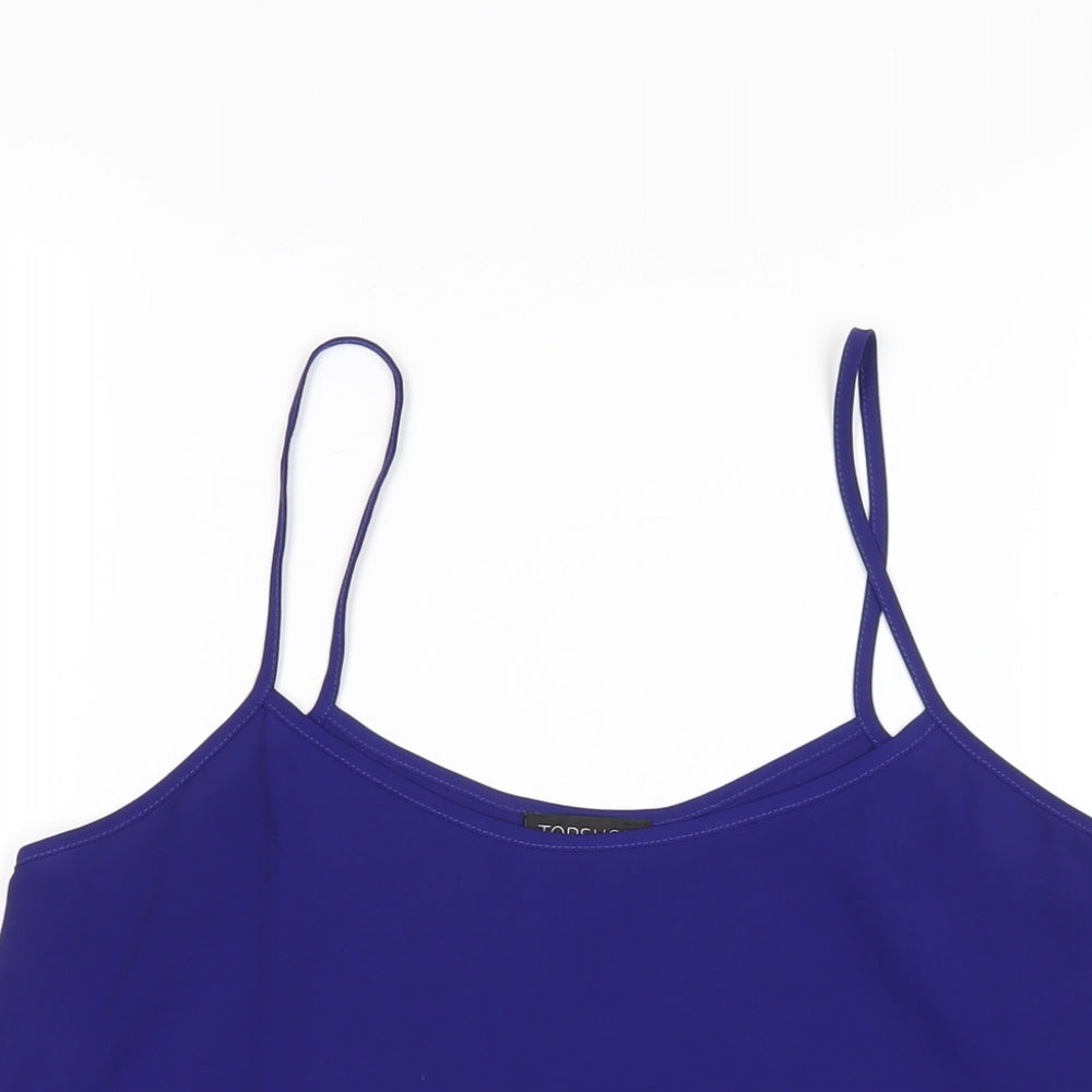 Topshop Womens Blue Polyester Camisole T-Shirt Size 10 Scoop Neck