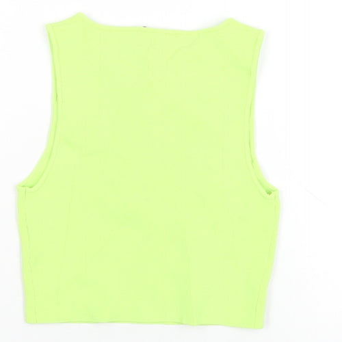 Bershka Womens Green Viscose Basic Tank Size S Round Neck