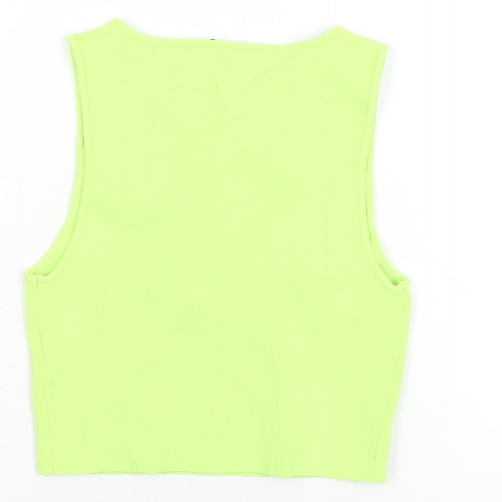 Bershka Womens Green Viscose Basic Tank Size S Round Neck