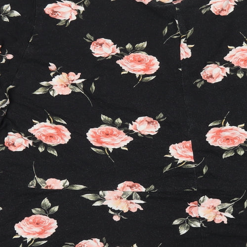 Yours Womens Black Floral Viscose Basic T-Shirt Size 24 V-Neck