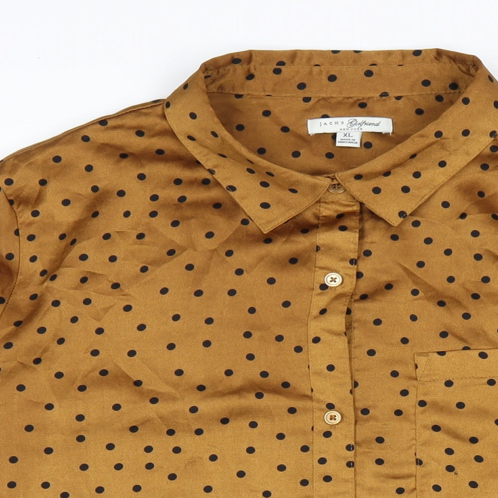 JACHS Womens Brown Polka Dot Polyester Basic Button-Up Size XL Collared