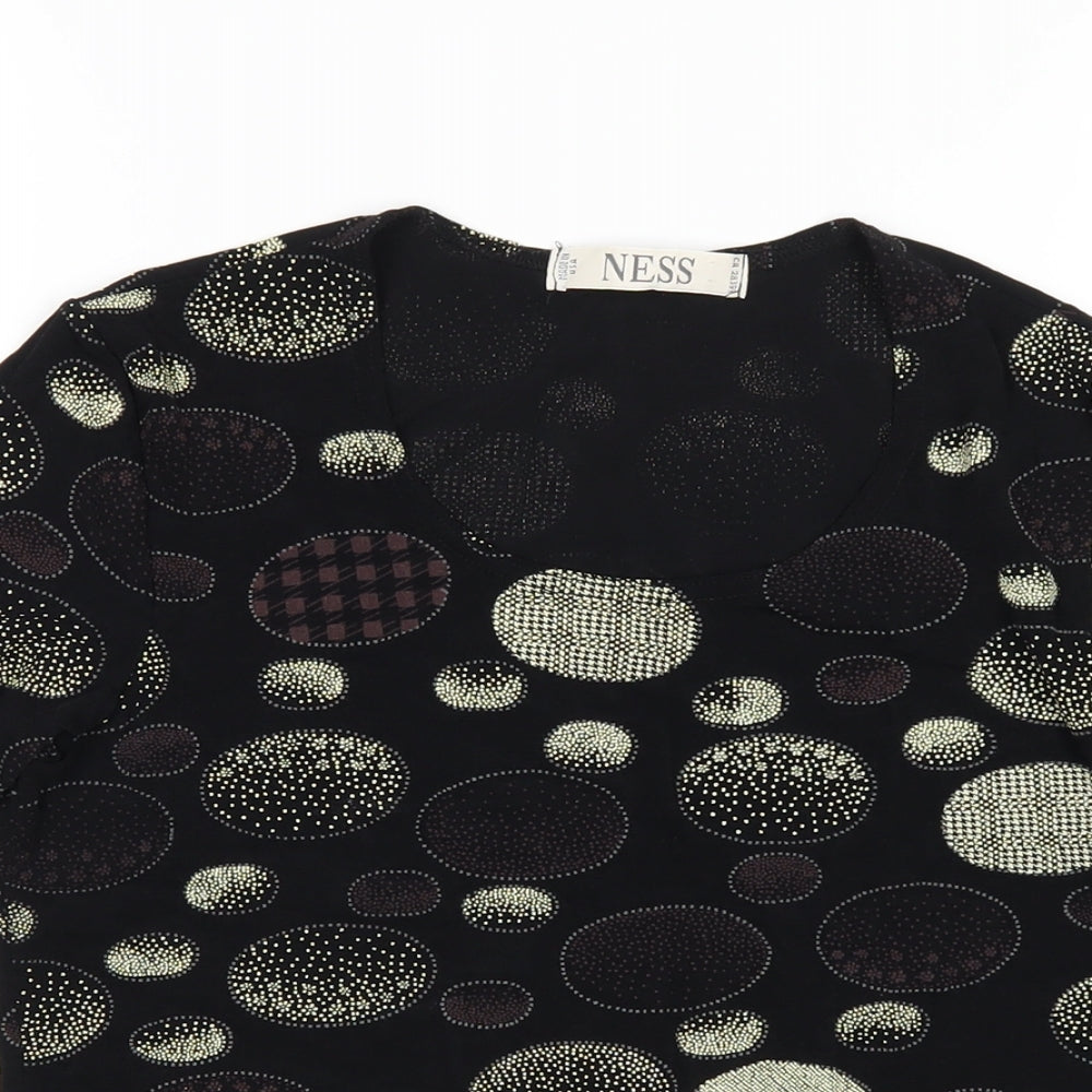 Ness Womens Black Polka Dot Polyester Basic T-Shirt Size S Scoop Neck