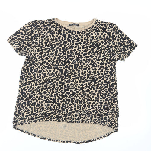 Zara Womens Beige Animal Print Cotton Basic T-Shirt Size S Crew Neck - Leopard Print