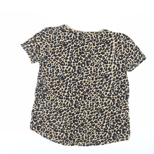 Zara Womens Beige Animal Print Cotton Basic T-Shirt Size S Crew Neck - Leopard Print