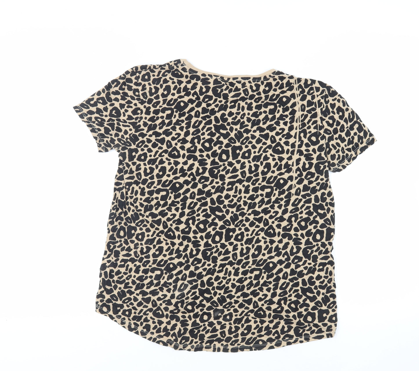 Zara Womens Beige Animal Print Cotton Basic T-Shirt Size S Crew Neck - Leopard Print