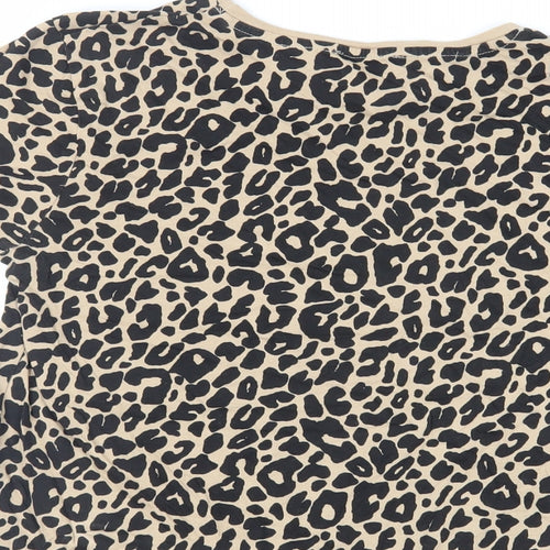 Zara Womens Beige Animal Print Cotton Basic T-Shirt Size S Crew Neck - Leopard Print