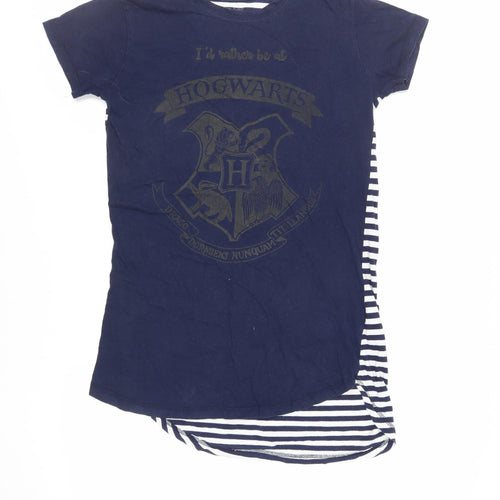 Harry Potter Womens Blue Striped Cotton Tunic T-Shirt Size S Crew Neck