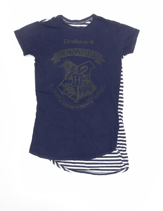 Harry Potter Womens Blue Striped Cotton Tunic T-Shirt Size S Crew Neck