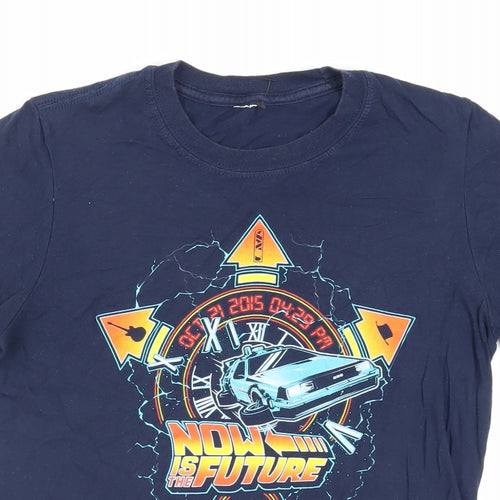 Back to the Future Womens Blue Cotton Basic T-Shirt Size S Crew Neck