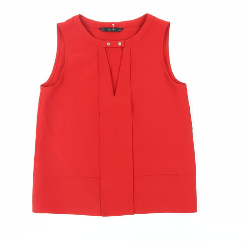 Zara Womens Red Polyester Basic Blouse Size S Round Neck - Keyhole Neckline