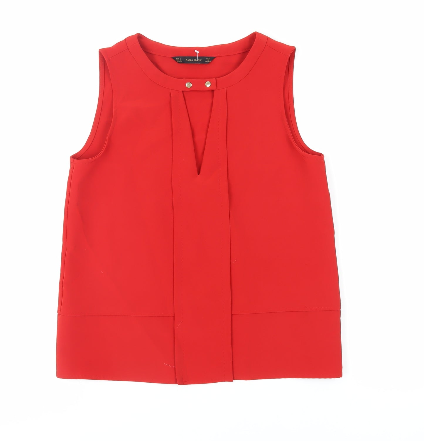 Zara Womens Red Polyester Basic Blouse Size S Round Neck - Keyhole Neckline