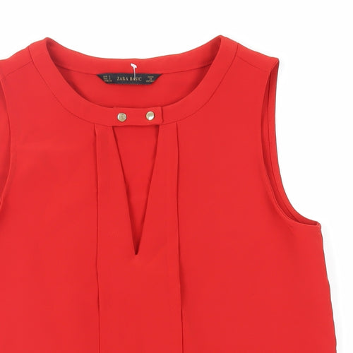 Zara Womens Red Polyester Basic Blouse Size S Round Neck - Keyhole Neckline