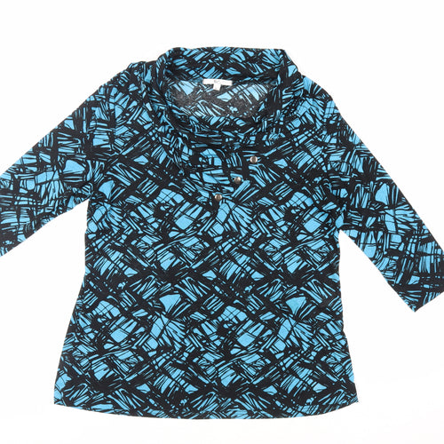 Klass Collection Womens Blue Geometric Polyester Basic Blouse Size XL Cowl Neck