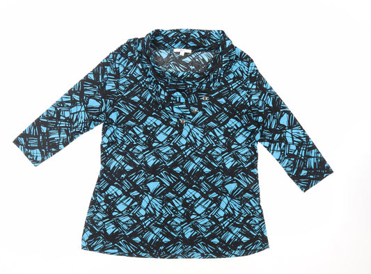 Klass Collection Womens Blue Geometric Polyester Basic Blouse Size XL Cowl Neck