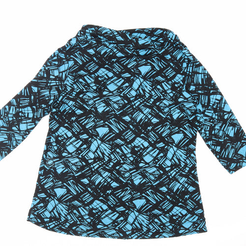 Klass Collection Womens Blue Geometric Polyester Basic Blouse Size XL Cowl Neck