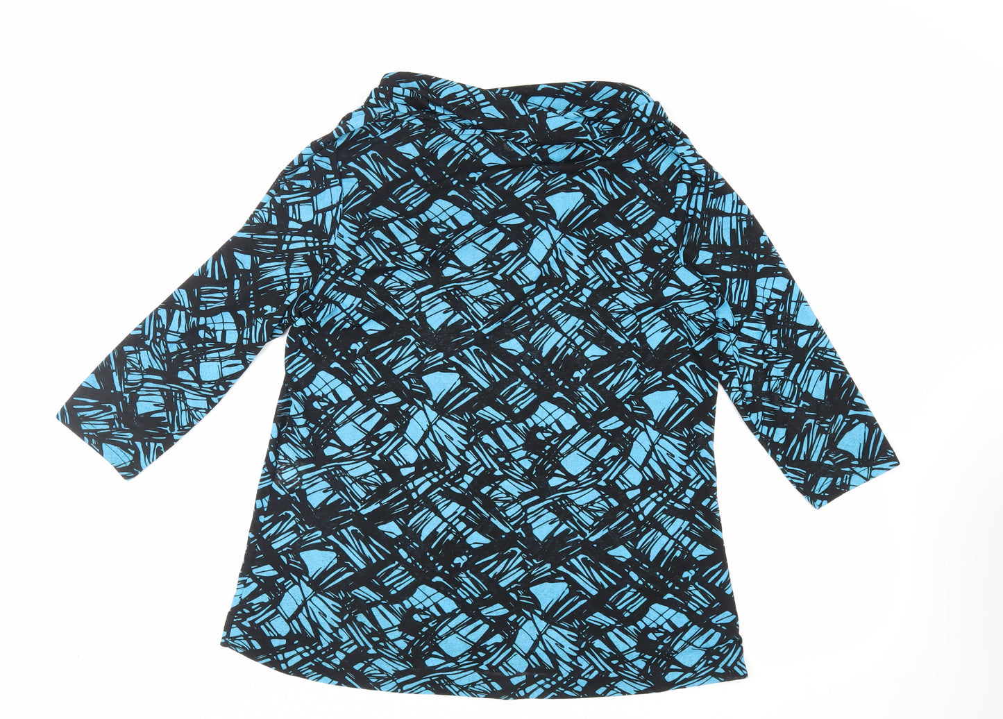 Klass Collection Womens Blue Geometric Polyester Basic Blouse Size XL Cowl Neck