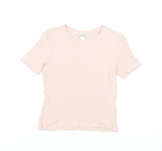 Monki Womens Pink Viscose Basic T-Shirt Size S Crew Neck