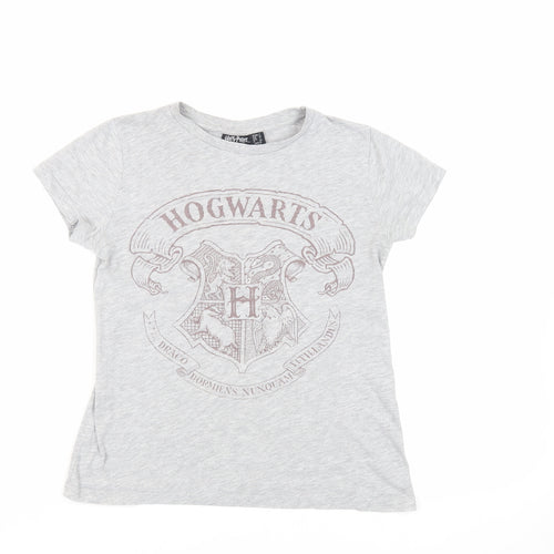 Harry Potter Womens Grey Cotton Basic T-Shirt Size S Crew Neck - Hogwarts