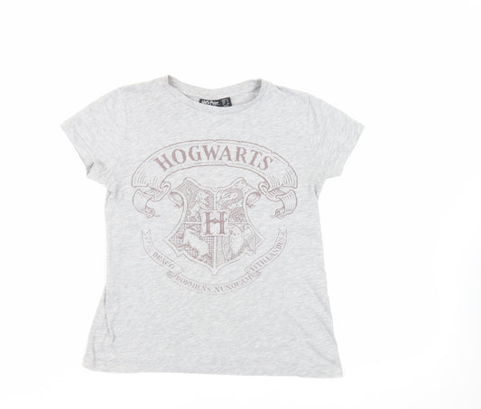 Harry Potter Womens Grey Cotton Basic T-Shirt Size S Crew Neck - Hogwarts