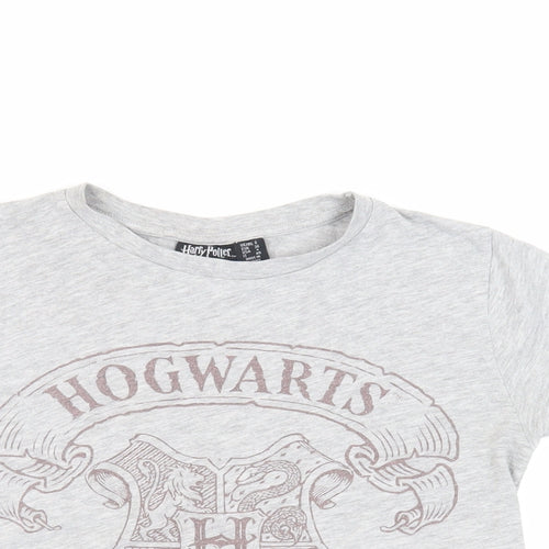 Harry Potter Womens Grey Cotton Basic T-Shirt Size S Crew Neck - Hogwarts