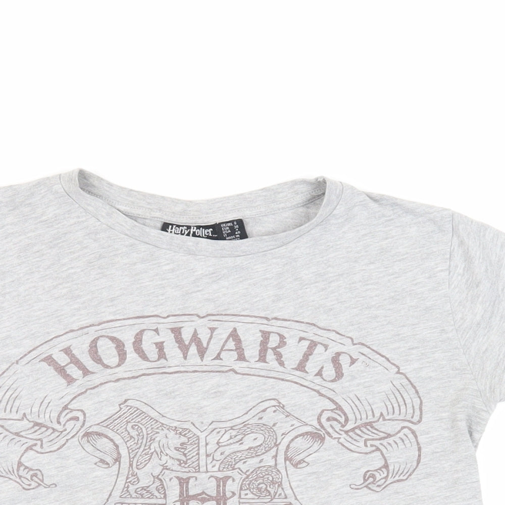 Harry Potter Womens Grey Cotton Basic T-Shirt Size S Crew Neck - Hogwarts