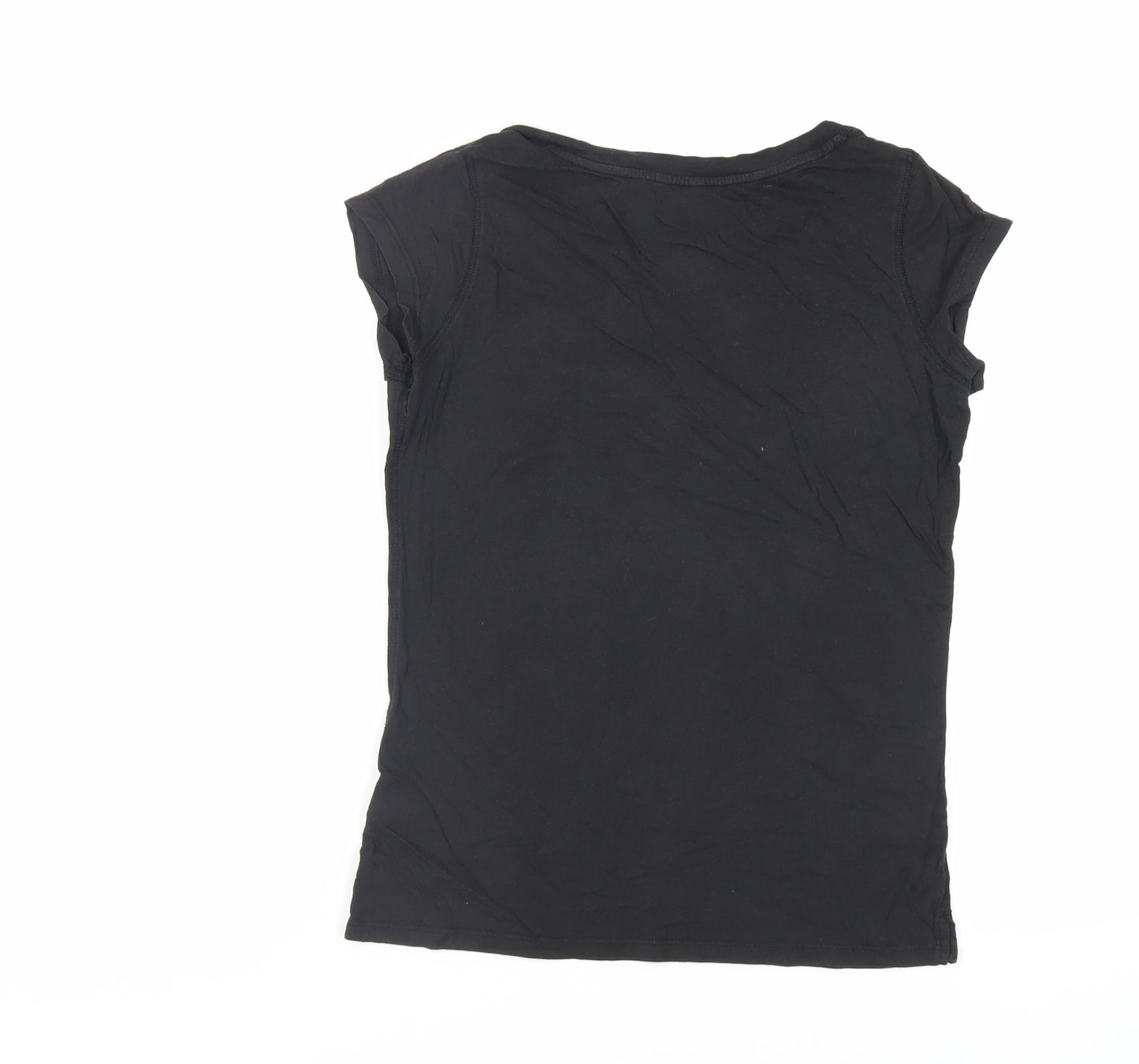 Jigsaw Womens Black Cotton Basic T-Shirt Size S Boat Neck