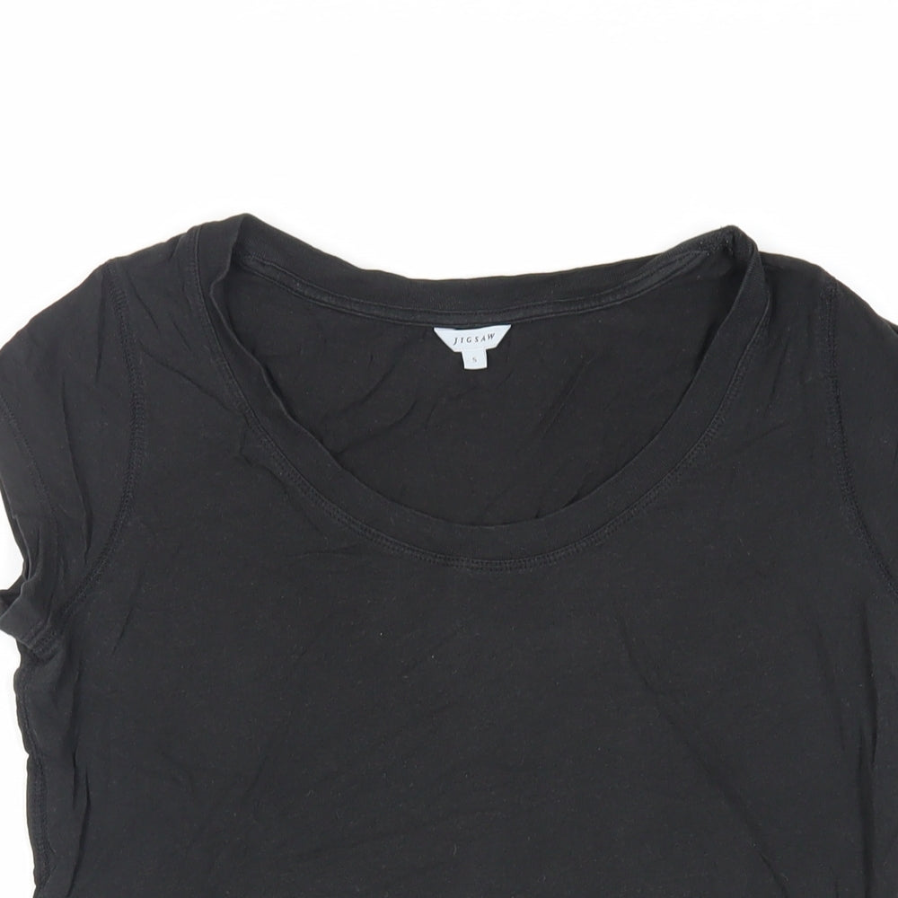 Jigsaw Womens Black Cotton Basic T-Shirt Size S Boat Neck